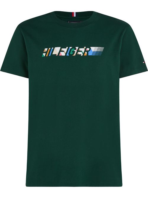 camiseta-verde-con-logo-multicolor