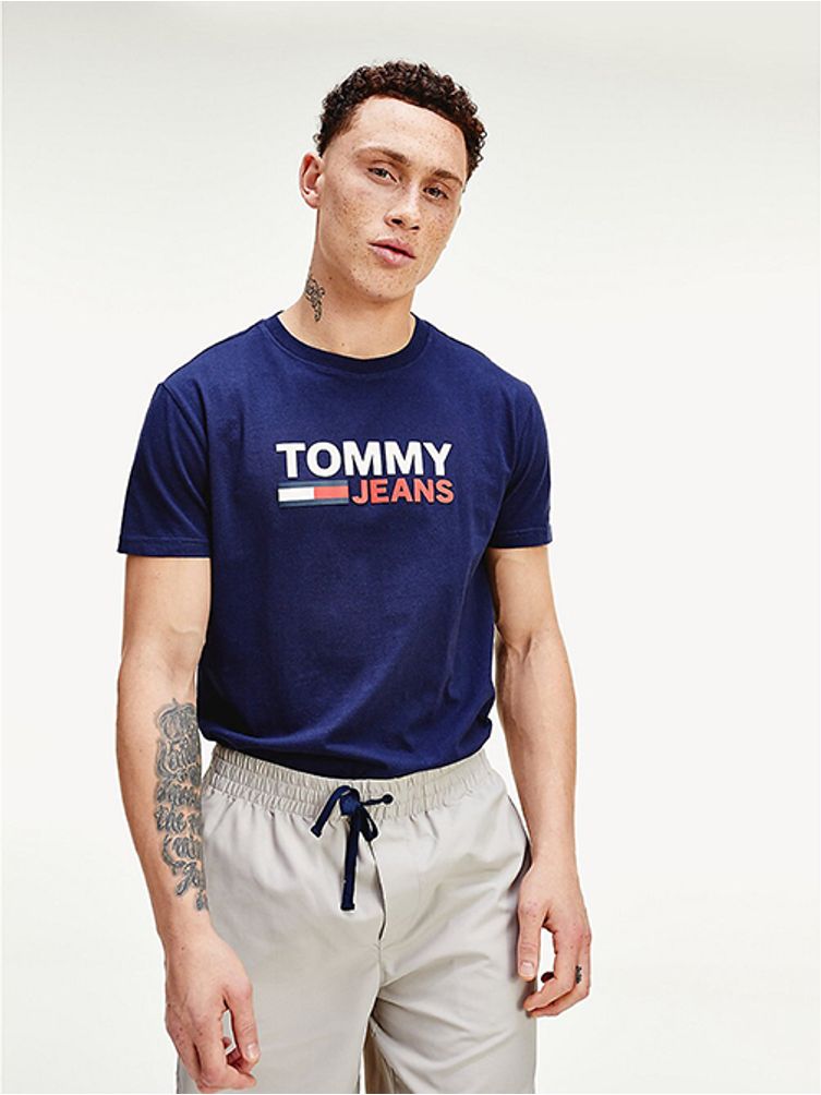 Tommy Hilfiger Small T Camiseta de Cuello Redondo y Logo Engomado para Hombre