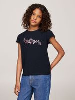 camiseta-azul-oscuro-con-logo-floral-para-niña