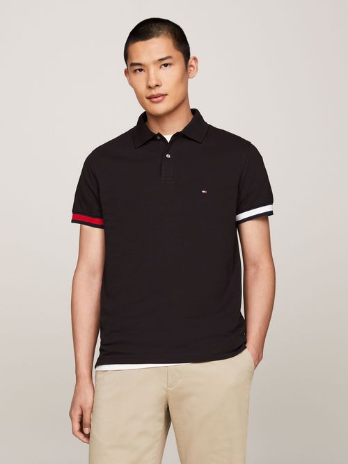 polo-negro-de-corte-slim-con-logo-hilfiger